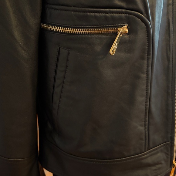 Sam Edelman Women’s Black Leather Jacket with Gold Zippers - Picture 4 of 8